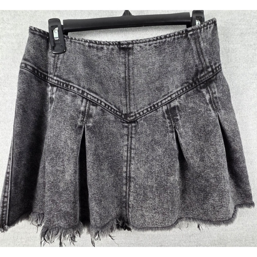Free People We The Free East Of Eden 6 Acid Washed Black Denim Skirt Raw Hem